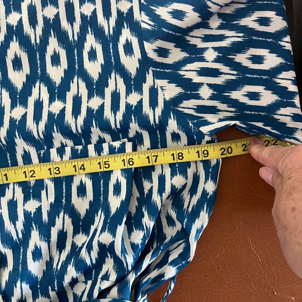 Maeve Anthropologie Dress Size Medium Blue White Ikat Tie Waist Mini - Picture 12 of 12